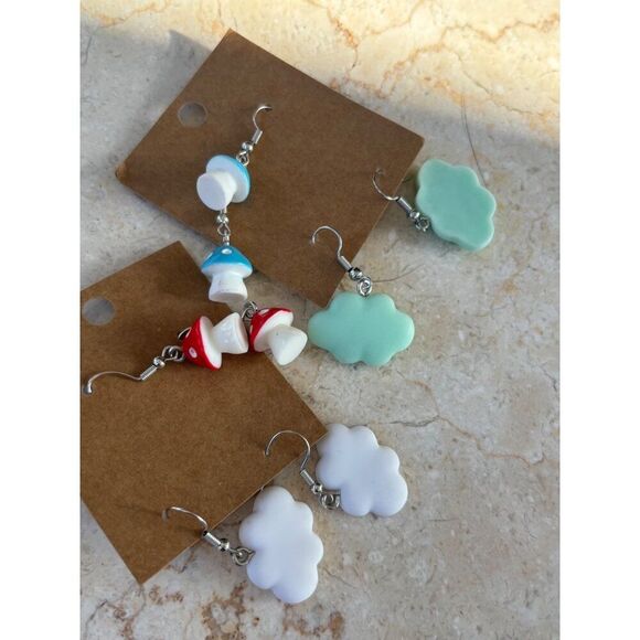 Whimsical Mushroom & Cloud Dangle Earrings Set - Picture 5 of 6